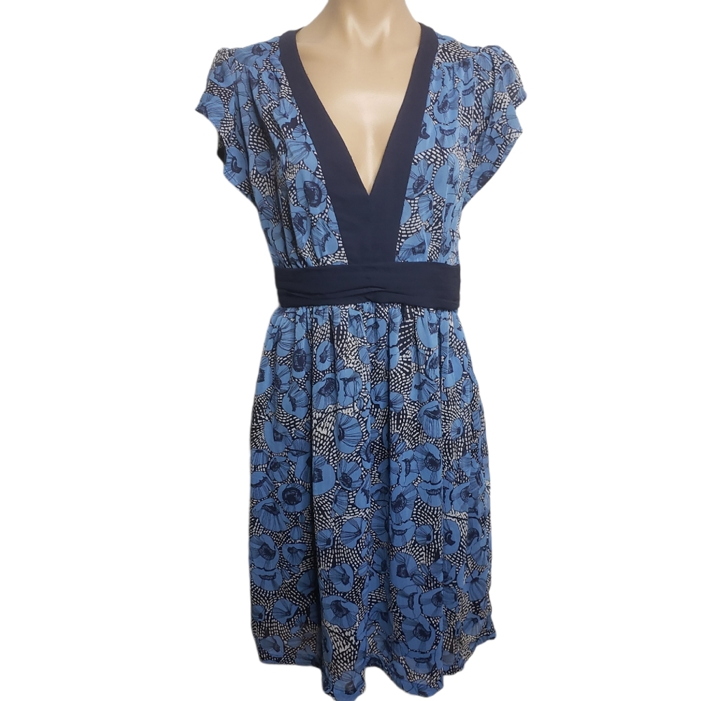 H&M Poppy Flower Sheer V Neck Dress Size 8